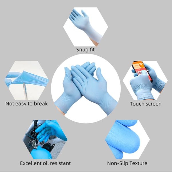 100 pcs disposable nitrile Gloves Xingyu Blue Waterproof Oil-Proof Protective Gloves House Industrial Protective Safety Gloves - Image 4