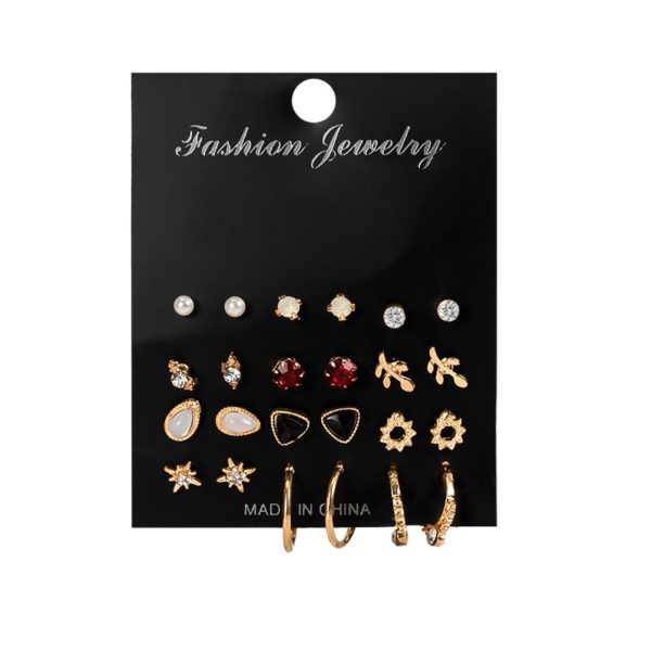 12 Pairs/Set Women's Earrings Set Stud Earrings For Women Bohemian Fashion Jewelry Vintage Geometric Crystal Pearl Earrings 2020 - Image 3