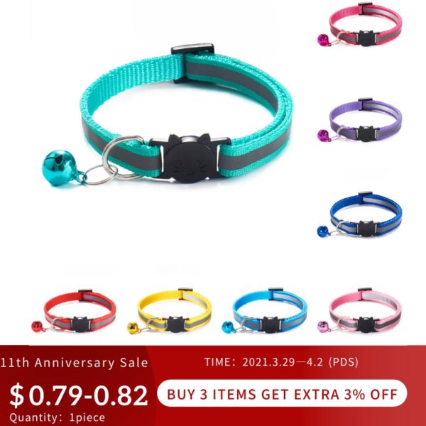 18 Colors Cats Bells Collars Adjustable Nylon Buckles Fashion Reflective Pet Collar Cat Head Pattern Supplies For Accessories