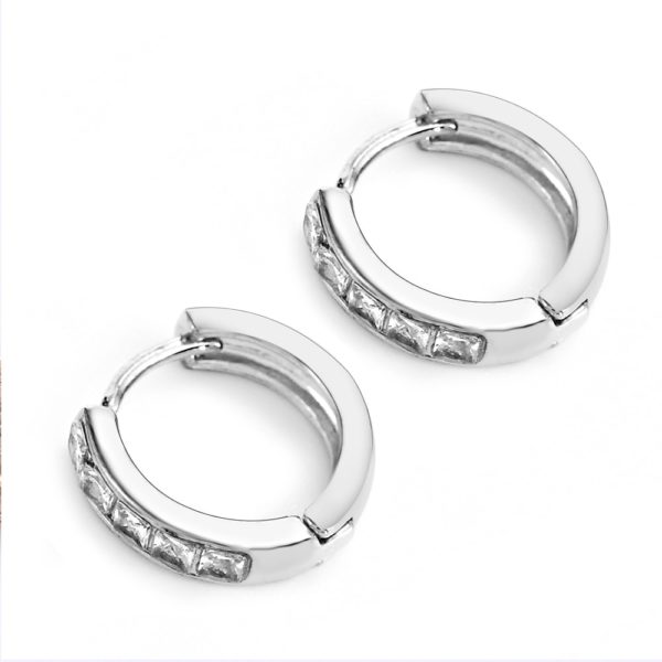 1Pair Stainless Steel Inline Crystal Earrings Hoop Studs Counple Brincos Earrings for Women Men Jewelry - Image 4