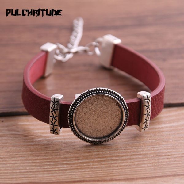 1pcs PU Bracelets Bangles Base Setting Cuff Blank Trays Brazel Fit 18mm Glass Cameo Dome Cabochon DIY Jewelry Findings P6711 - Image 4