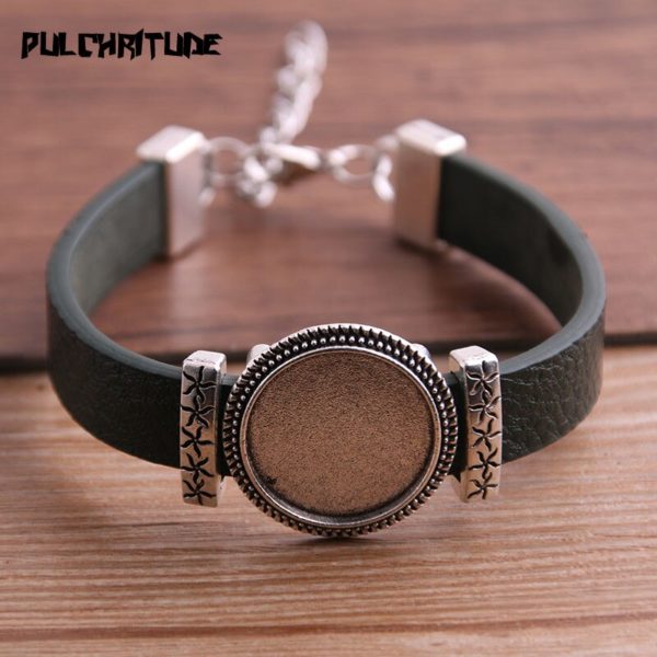 1pcs PU Bracelets Bangles Base Setting Cuff Blank Trays Brazel Fit 18mm Glass Cameo Dome Cabochon DIY Jewelry Findings P6711 - Image 5