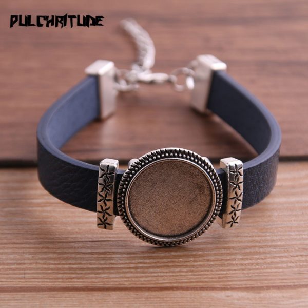 1pcs PU Bracelets Bangles Base Setting Cuff Blank Trays Brazel Fit 18mm Glass Cameo Dome Cabochon DIY Jewelry Findings P6711 - Image 6