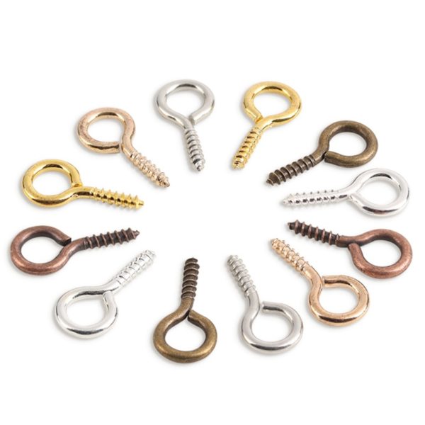 200pcs Small Tiny Mini Eye Pins Eyepins Hooks Eyelets Screw Threaded Gold Clasps Hooks Jewelry Findings For Making DIY