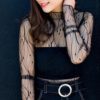 2020 Fashion Brand New Hot Women Sexy Long Sleeve See Through Mesh Fishnet Casual Top Tee Shirt Sheer Black Lace Star Dots - Image 4