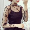 2020 Fashion Brand New Hot Women Sexy Long Sleeve See Through Mesh Fishnet Casual Top Tee Shirt Sheer Black Lace Star Dots - Image 5