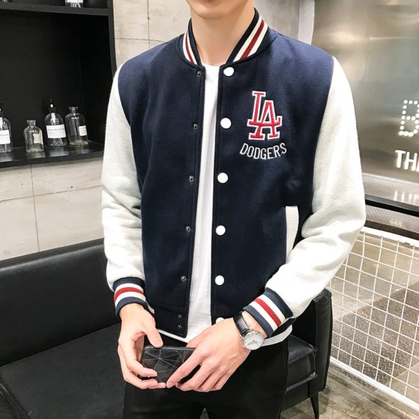 2020 New Arrival Letter Rib Sleeve Cotton Embroidery Logo Single Breasted Casual Bomber Baseball Jacket Loose Cardigan Coat - Image 2