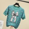 2021 Spring And Summer New Arrival Handmade Sequins Beading Bow Sweater Women Short Sleeve Knitted Pullover Ins Modis Tops