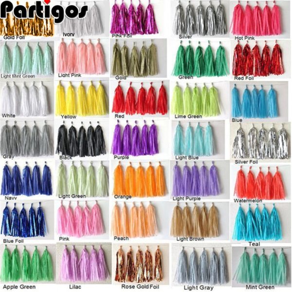 25colors 5pcs/bag 14inch Tissue Paper/Foil Tassel DIY Set Garland Ribbon Balloons Baby Shower Birthdays Party Wedding Decoration