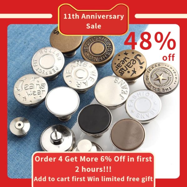 2PCs Snap Fastener Metal Buttons For Clothing Jeans Perfect Fit Adjust Self Increase Reduce Waist Free Nail Twist Sewing Buttons