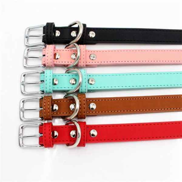 5 Colors PU Small Dogs Collars XS-M Adjustable Zinc Alloy Solid Color Puppy Collar Comfortable Durable Pets Supplies Accessories - Image 3