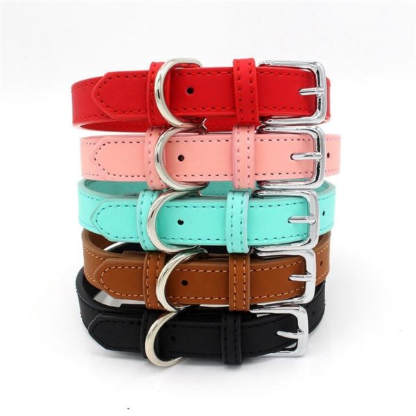 5 Colors PU Small Dogs Collars XS-M Adjustable Zinc Alloy Solid Color Puppy Collar Comfortable Durable Pets Supplies Accessories