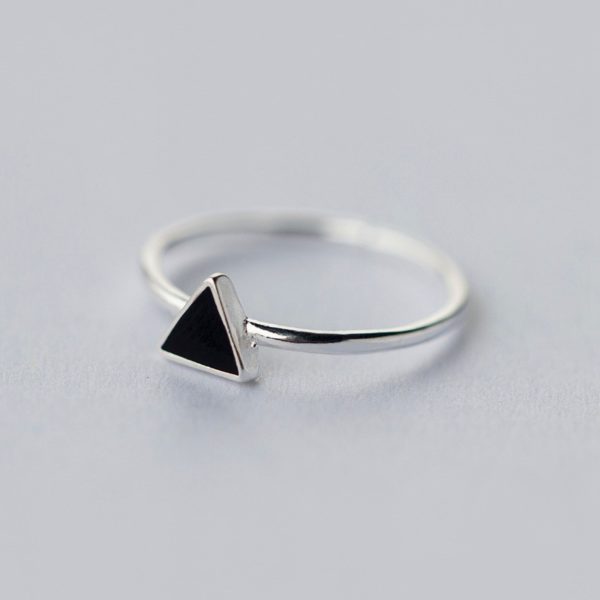 925 Sterling Silver Geometric Black Enamel Triangle OL Adjustable Ring Minimalist Fine Jewelry For Women Party Gift - Image 3