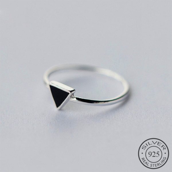 925 Sterling Silver Geometric Black Enamel Triangle OL Adjustable Ring Minimalist Fine Jewelry For Women Party Gift