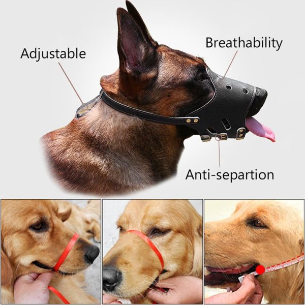 Adjustable Breathable Mask PU Leather Pet Dog Muzzle Anti Bark Bite Chew Safety for Small Large Dogs Mouth Soft Muzzles Training - Image 2