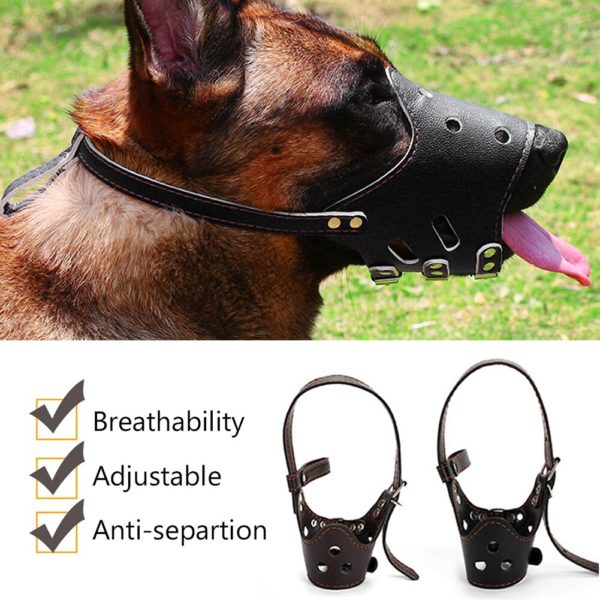 Adjustable Breathable Mask PU Leather Pet Dog Muzzle Anti Bark Bite Chew Safety for Small Large Dogs Mouth Soft Muzzles Training - Image 4