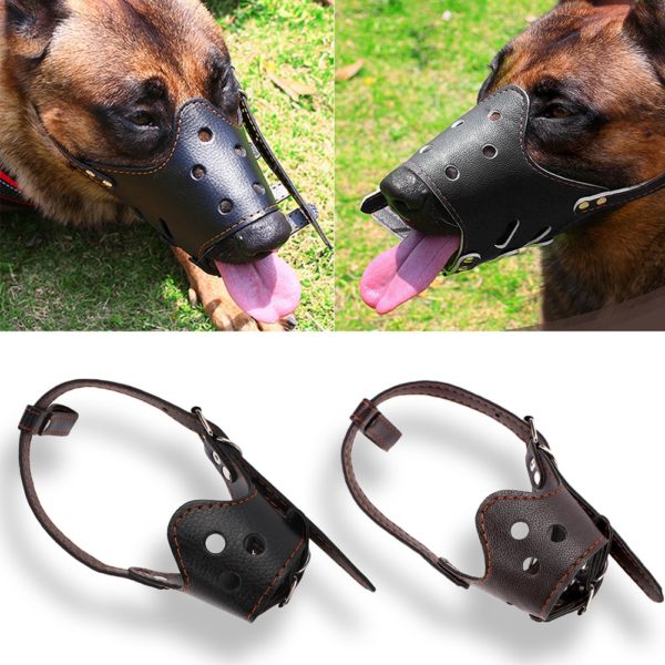 Adjustable Breathable Mask PU Leather Pet Dog Muzzle Anti Bark Bite Chew Safety for Small Large Dogs Mouth Soft Muzzles Training