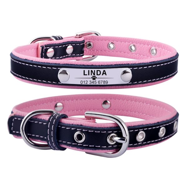 AiruiDog Adjustable Personalized Dog Collar Leather Puppy ID Name Custom Engraved XS-L - Image 3