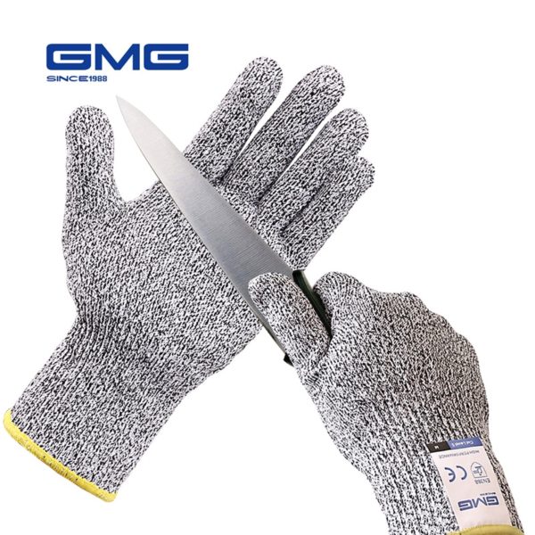 Anti Cut Proof Gloves Hot Sale GMG Grey Black HPPE EN388 ANSI Anti-cut Level 5 Safety Work Gloves Cut Resistant Gloves