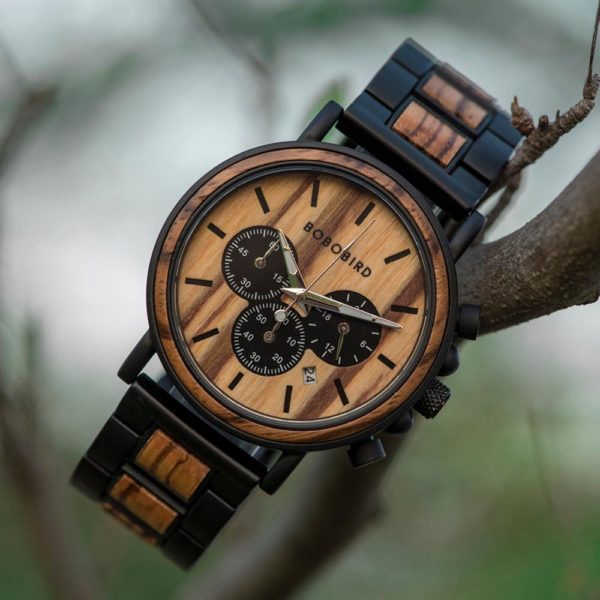 BOBO BIRD Wooden Watch Men erkek kol saati Luxury Stylish Wood Timepieces Chronograph Military Quartz Watches in Wood Gift Box - Image 5