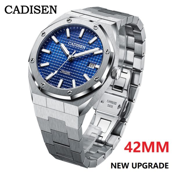 CADISEN New 42MM Men Watches Mechanical Automatic NH35A Blue Watch Men 100M Waterproof Brand Luxury Casual Business Wristwatch