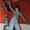 CHEERART Fall 2020 Women Mesh Dragon Print Shirt Long Sleeve Top Button Up See Through Top Fashion Designer Clothing - Image 4