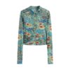 CHEERART Fall 2020 Women Mesh Dragon Print Shirt Long Sleeve Top Button Up See Through Top Fashion Designer Clothing - Image 6