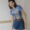 CHEERART Mesh Crop Tops T Shirt Graphic Tees Women Summer Top Blue Printed Tshirt Short Sleeve Tight Top High Fashion Designer - Image 2