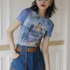 CHEERART Mesh Crop Tops T Shirt Graphic Tees Women Summer Top Blue Printed Tshirt Short Sleeve Tight Top High Fashion Designer - Image 3
