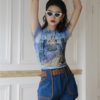 CHEERART Mesh Crop Tops T Shirt Graphic Tees Women Summer Top Blue Printed Tshirt Short Sleeve Tight Top High Fashion Designer - Image 4