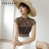 CHEERART Sheer Top Vintage Mesh Transparent Blouse Women Summer Floral Designer Tight Aesthetic See Through Ladies Top 2020