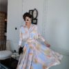 CHEERART Tie Dye Pleated Skirt Midi Autumn Blue Long High Waist Skirts Womens 2020 Swing Korean Fashion Ladies Skirt Fall - Image 2