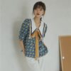 CHEERART Vintage Blouse Summer Top Blue Collar Shirt Women Loose Blouse Big Collar Designer Ladies Tie Top Korean Fashion 2020 - Image 4