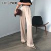 CHICEVER Summer Casual Solid Pants For Women High Waist Zipper Pocket Big Large Size Long Wide Leg Pants Fashion Clothing New