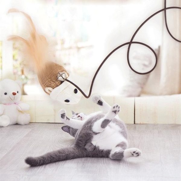 Cartoon Pet Cat Teaser Toys Feather Wood Rod Mouse Toy With Mini Bell Cat Catcher Teaser Wooden Stick Cat Interactive Toys - Image 2