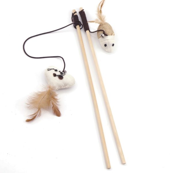 Cartoon Pet Cat Teaser Toys Feather Wood Rod Mouse Toy With Mini Bell Cat Catcher Teaser Wooden Stick Cat Interactive Toys - Image 4