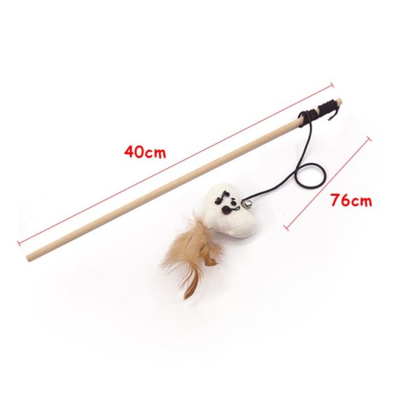 Cartoon Pet Cat Teaser Toys Feather Wood Rod Mouse Toy With Mini Bell Cat Catcher Teaser Wooden Stick Cat Interactive Toys - Image 6