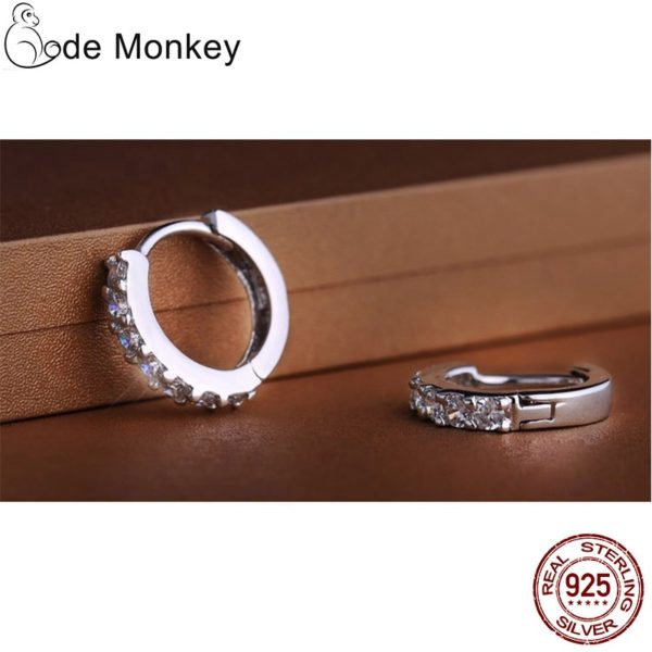 CodeMonkey 100% Real 925 Sterling Silver Crystal Circle Earring For Women Making Jewelry Gift Wedding Party Engagement E024 - Image 2