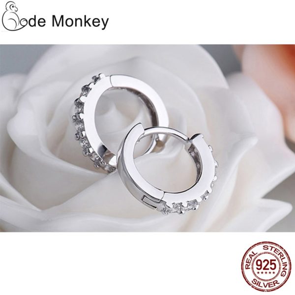 CodeMonkey 100% Real 925 Sterling Silver Crystal Circle Earring For Women Making Jewelry Gift Wedding Party Engagement E024 - Image 3