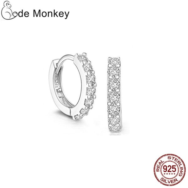 CodeMonkey 100% Real 925 Sterling Silver Crystal Circle Earring For Women Making Jewelry Gift Wedding Party Engagement E024 - Image 5