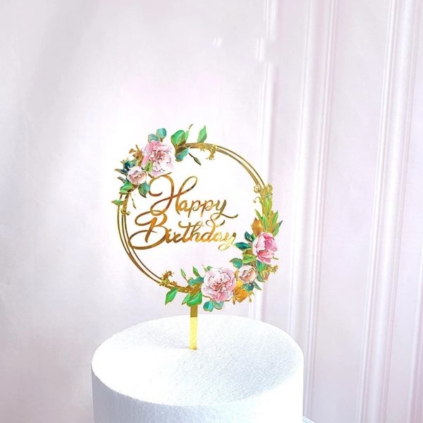 Colored Flowers Acrylic Cake Topper Happy Birthday Cake Toppers Birthday Party Decorations For Baby Shower Baking Supplies - Image 5