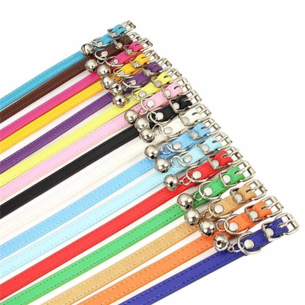 Cute Cat Collar Solid Faux Leather Adjustable Pet Collars with Bells Cats Products for Pets Dog Accessories - Image 2