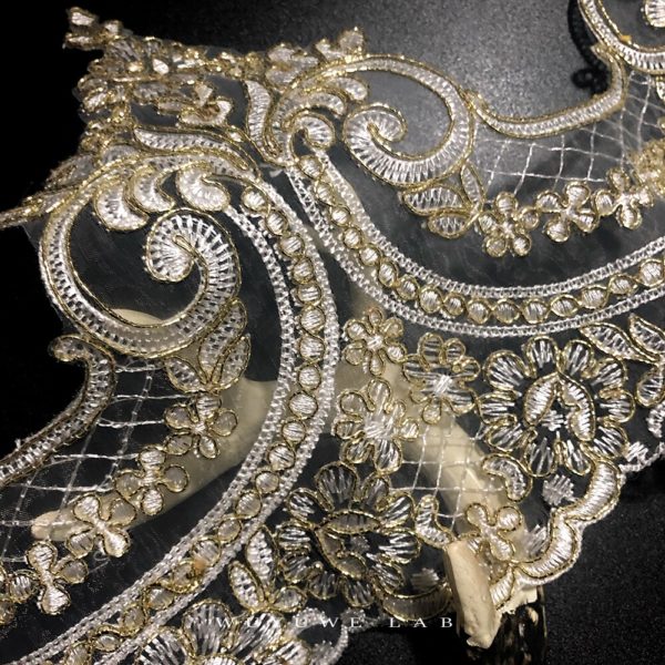 Delicate 1Yard Gold Cording Fabric Flower Venise Venice Mesh Lace Trim Applique Sewing Craft For Bride Wedding Dresses 22cm - Image 2