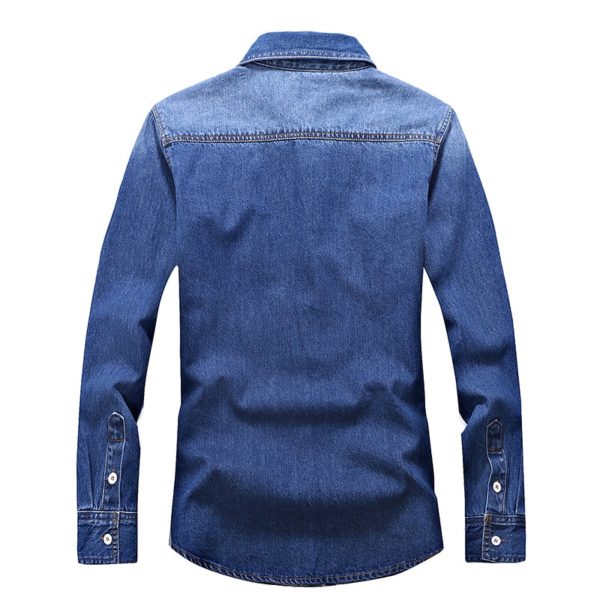 Denim Shirt Men Cotton Jeans Shirt Fashion Autumn Slim Long Sleeve Cowboy Shirt Stylish Wash Slim Tops Asian Size 3XL - Image 2