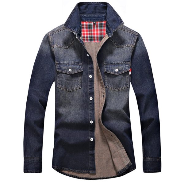 Denim Shirt Men Cotton Jeans Shirt Fashion Autumn Slim Long Sleeve Cowboy Shirt Stylish Wash Slim Tops Asian Size 3XL - Image 3