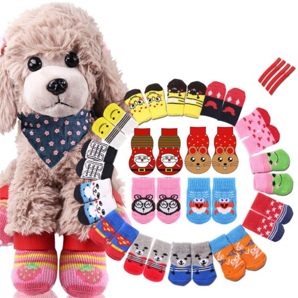 Fashion 1set/4pcs Christmas New Year Cartoon Pet Socks Soft Cotton Cute Non-slip Warm Dog Sock for Dog Teddy Cat Pet Supplies - Image 2