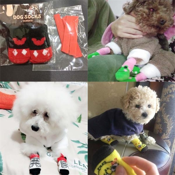 Fashion 1set/4pcs Christmas New Year Cartoon Pet Socks Soft Cotton Cute Non-slip Warm Dog Sock for Dog Teddy Cat Pet Supplies - Image 3