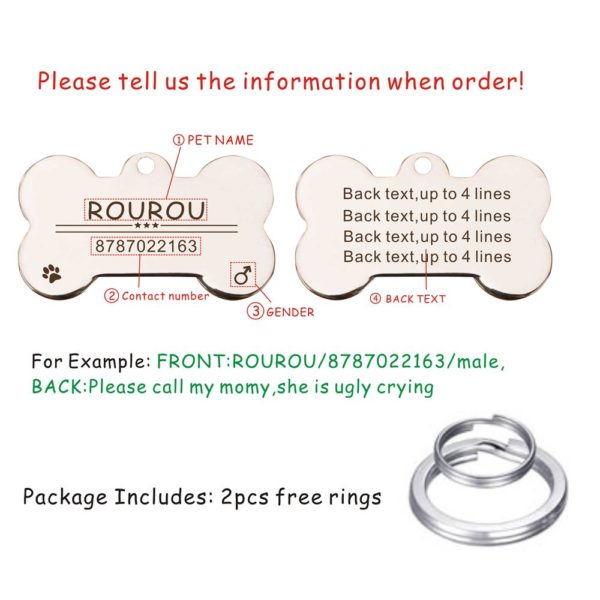 Free Engraving Pet ID Tag Stainless Steel Dog Cat Name Tags Collar Accessories Pendant Customized,Silver Gold Rose gold Black - Image 6