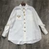 GALCAUR Diamonds Striped Shirt For Women Lapel Long Sleeve Casual Loose One Size White Blouse Female 2020 Summer Fashion Clothes - Image 2