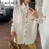 GALCAUR Diamonds Striped Shirt For Women Lapel Long Sleeve Casual Loose One Size White Blouse Female 2020 Summer Fashion Clothes